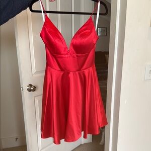 Sherri Hill Red Flirty Dress with Spaghetti Straps